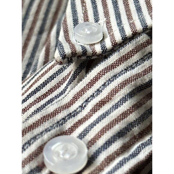 Ralph Lauren Striped Button-Down Short Sleeve Shirt XXL Cotton Brown/Cream - Picture 8 of 10
